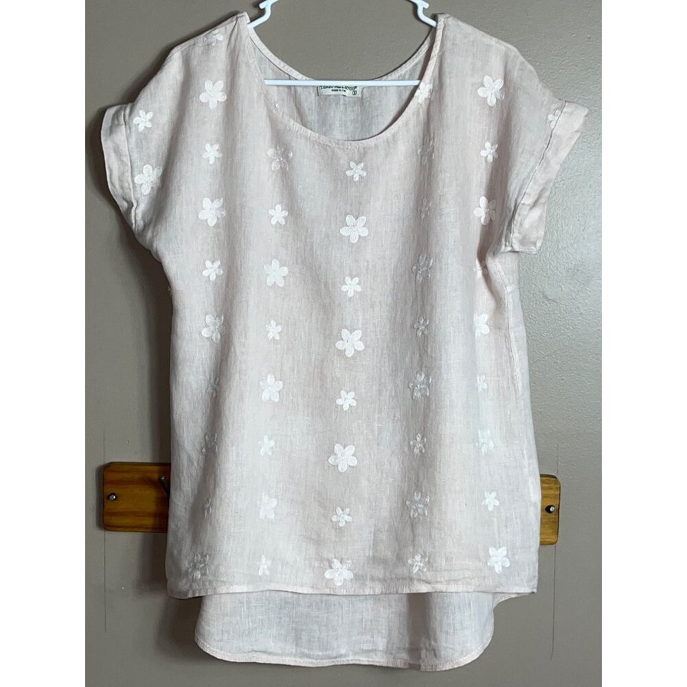 Terzo Millennio Linen Top Blush Tunic Beach Boho Coastal Embroidered Womens S - Picture 3 of 8